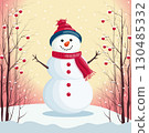 Cheerful Winter Snowman 130485332