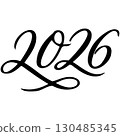 Vector 2026 year black handwriting font. White background. Isolated typography text for design 130485345