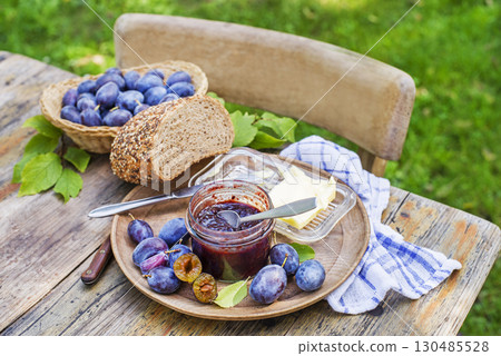 Plum jam breakfast meal 130485528