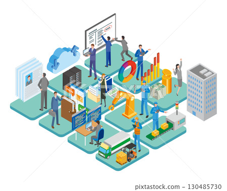 Illustrations of each department within a company Illustrations of each department within a company 130485730