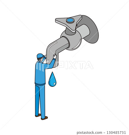 Worker repairing a water leak Worker repairing a water leak 130485731