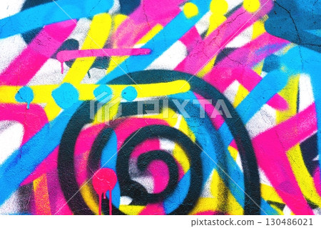 Vibrant Urban Graffiti Art in Neon Pink, Blue, Yellow with 90s, Street Aesthetic 130486021