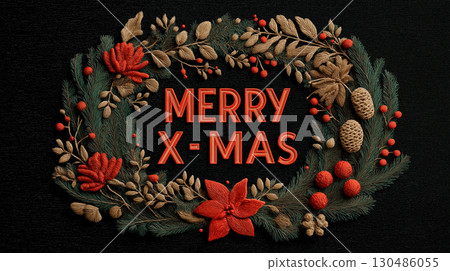 Simple and stylish Christmas banner with "Merry Xmas" text in the center 130486055