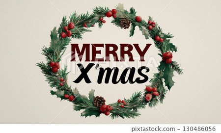 Simple and stylish Christmas banner with "Merry Xmas" text in the center 130486056