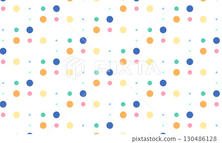 A retro polka dot pattern with colorful circles of different sizes lined up in a row A retro polka dot pattern with colorful circles of different sizes lined up in a row 130486128