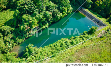 A reservoir in the hills of Kurobe City, Japan 130486132