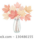glass vase filled with vibrant autumn maple leaves White Background 130486155