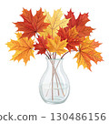 glass vase filled with vibrant autumn maple leaves White Background 130486156