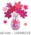 glass vase filled with vibrant autumn maple leaves White Background 130486158