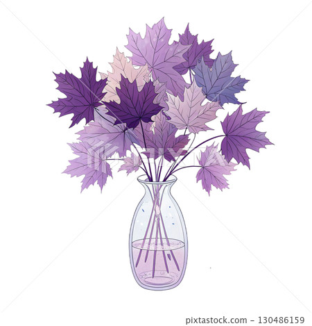 glass vase filled with vibrant autumn maple leaves White Background 130486159