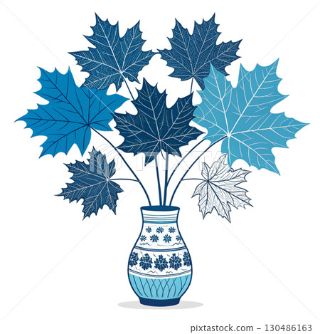 glass vase filled with vibrant autumn maple leaves White Background 130486163