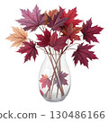 glass vase filled with vibrant autumn maple leaves White Background 130486166