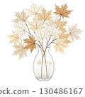 glass vase filled with vibrant autumn maple leaves White Background 130486167