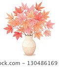 glass vase filled with vibrant autumn maple leaves White Background 130486169