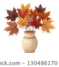 glass vase filled with vibrant autumn maple leaves White Background 130486170