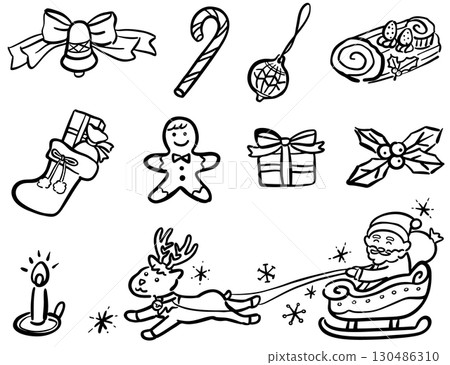 可愛的聖誕插圖集（1種顏色） 130486310