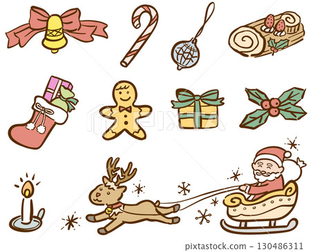 可愛的彩色聖誕插圖集 130486311