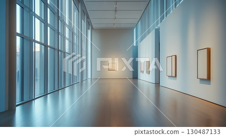 modern art gallery interior with minimalist paintings and large modern art gallery interior with minimalist paintings and large 130487133