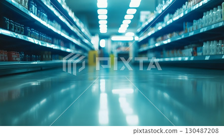 empty supermarket aisles at night empty supermarket aisles at night 130487208