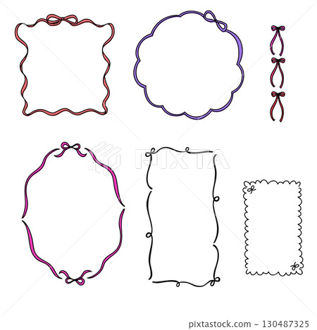 Cute hand-drawn ribbon frame set, line drawing, label, design 130487325