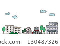 Hand-drawn rough Japanese cityscape illustration, horizontal, background illustration 130487326