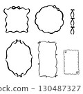 Cute handwritten ribbon frame set, line drawing, label, monochrome 130487327