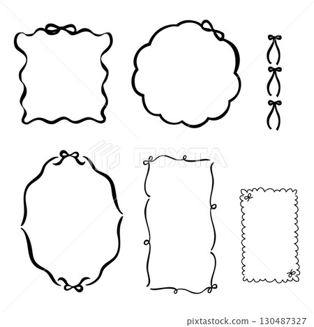 可愛的手寫絲帶框架集、線條畫、標籤、單色 可愛的手寫絲帶框架集、線條畫、標籤、單色 130487327