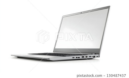 sleek silver laptop computer isolated on white background 130487437