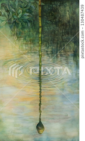 serene reflection bamboo and water 130487439
