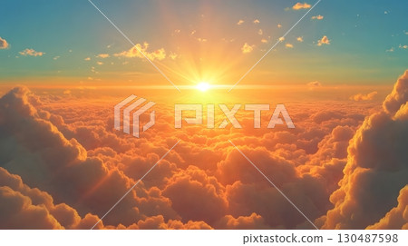 golden sunrise above the clouds 130487598