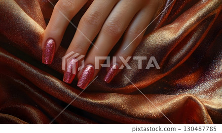 sparkling rose gold glitter nail polish manicure 130487785