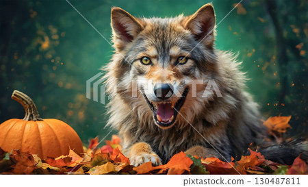 Halloween pumpkin and wolf 130487811