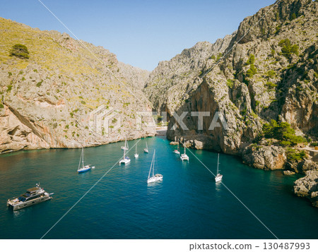 Aerial view of luxury beach in Mallorca 130487993