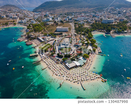 Panoramic view of Ksamil, Albanian Riviera. Ksamil islands are located near the Saranda. Panoramic view of Ksamil, Albanian Riviera. Ksamil islands are located near the Saranda. 130487998