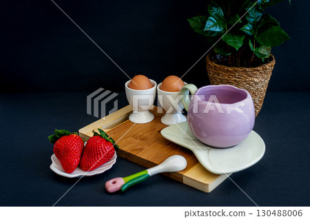 Easter Still Life with Chocolate Eggs and Strawberries 130488006