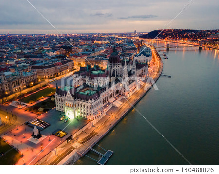Aerial view of Parliament Building in Budapest Aerial view of Parliament Building in Budapest 130488026