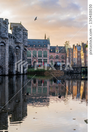 Christmas morning in Ghent, Belgium. Sunrise without crowds of tourists Christmas morning in Ghent, Belgium. Sunrise without crowds of tourists 130488030