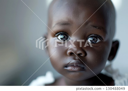 bald African children. Portrait of African boys looking at camera. Poverty in Africa concept. . Generative AI 130488049