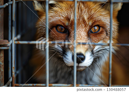 close up red fox caught in cages. . Generative AI 130488057