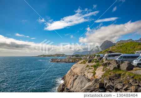 Family vacation travel RV, holiday trip in motorhome 130488404