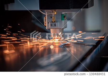 CNC Laser cutting of metal, modern industrial technology. 130488431