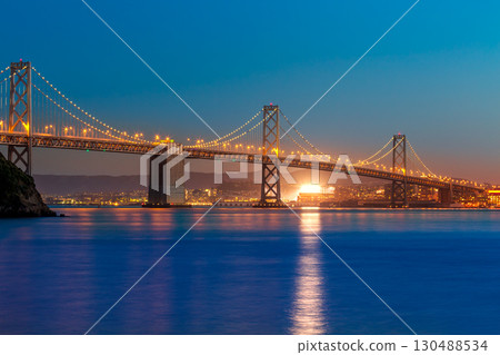 Bay Bridge at sunset in San Francisco California 130488534