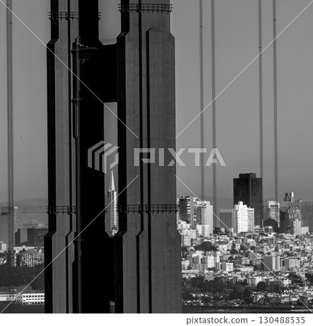 San Francisco Golden Gate Bridge through cables in California San Francisco Golden Gate Bridge through cables in California 130488535