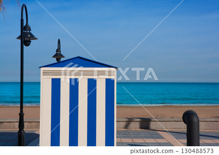 Benicasim in Castellon Benicassim beach stripes at Mediterranean Benicasim in Castellon Benicassim beach stripes at Mediterranean 130488573