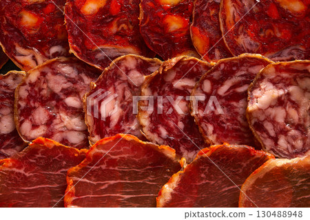 Iberian sausages ham board Tapas from spain 130488948