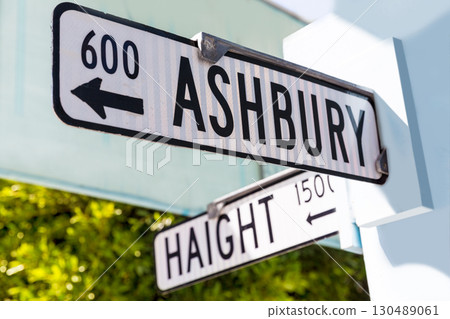 San Francisco Haight Ashbury street sign junction California 130489061