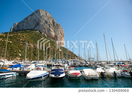 Calpe Alicante marina boats with Penon de Ifach Calpe Alicante marina boats with Penon de Ifach 130489068