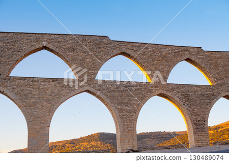 Morella aqueduct in Castellon Maestrazgo at Spain Morella aqueduct in Castellon Maestrazgo at Spain 130489074