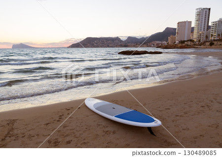 Calpe Alicante sunset at beach Cantal Roig in Mediterranean Spain 130489085