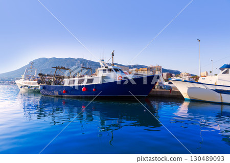 Denia Port fisherboats Montgo mountain in Alicante 130489093